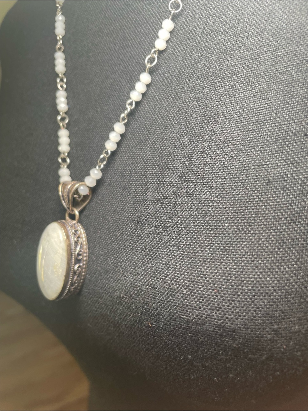 White Beaded Pendant Necklace - Elegant Sterling-Style Design